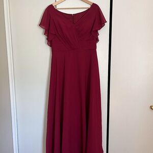 JJ'sHouse Burgundy A-line V-Neck Floor-Length Chiffon Bridesmaid Dress